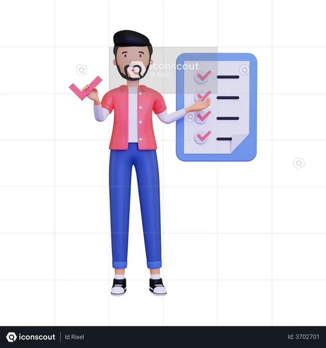 Man showing checklist clipboard  3D Illustration