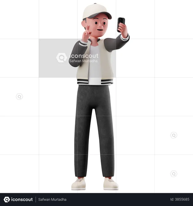 Male Character Taking A Selfie  3D Illustration