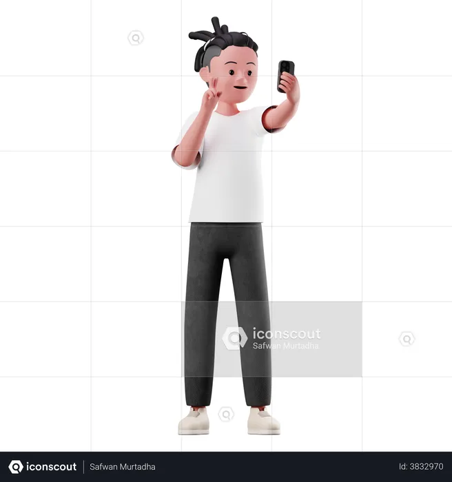 Male Character Taking a Selfie  3D Illustration