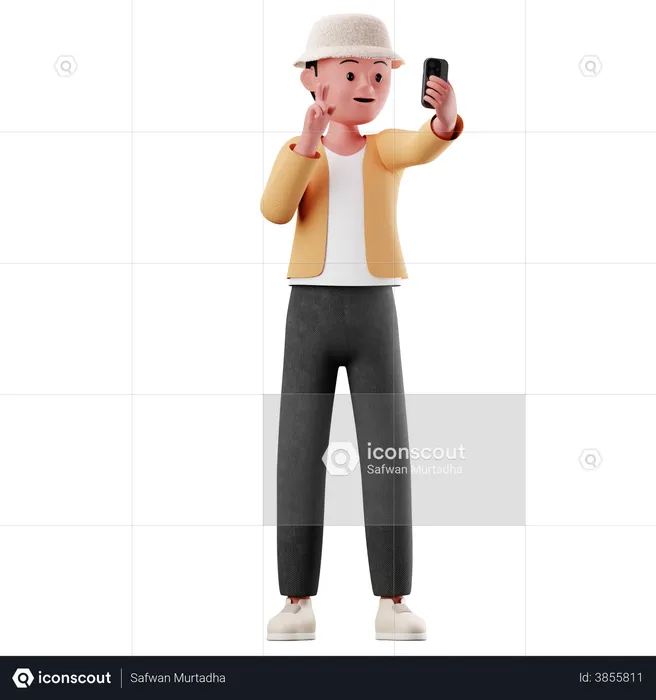 Male Character Taking A Selfie  3D Illustration