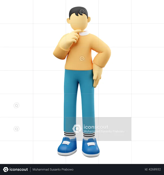 Male Character Thinking Pose  3D Illustration