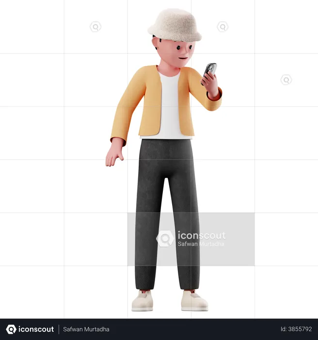 Male Character Using A Smartphone  3D Illustration