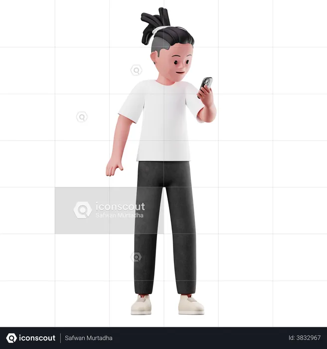 Male Character Using a Smartphone  3D Illustration
