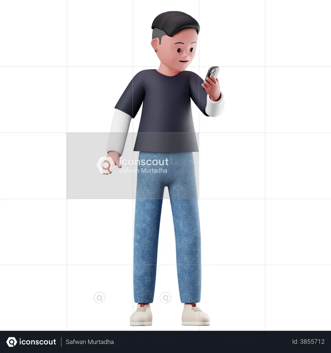 Male Character Using A Smartphone  3D Illustration