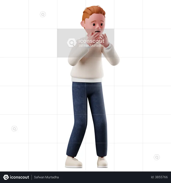 Male Character With Afraid Pose  3D Illustration