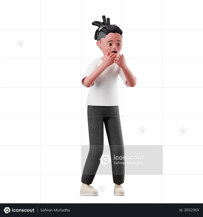 Male Character with Afraid Pose  3D Illustration
