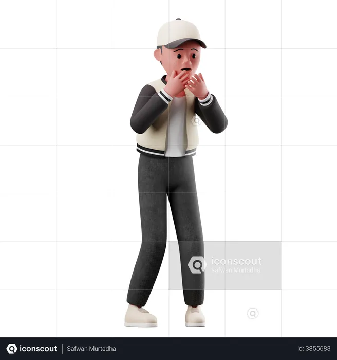 Male Character With Afraid Pose  3D Illustration