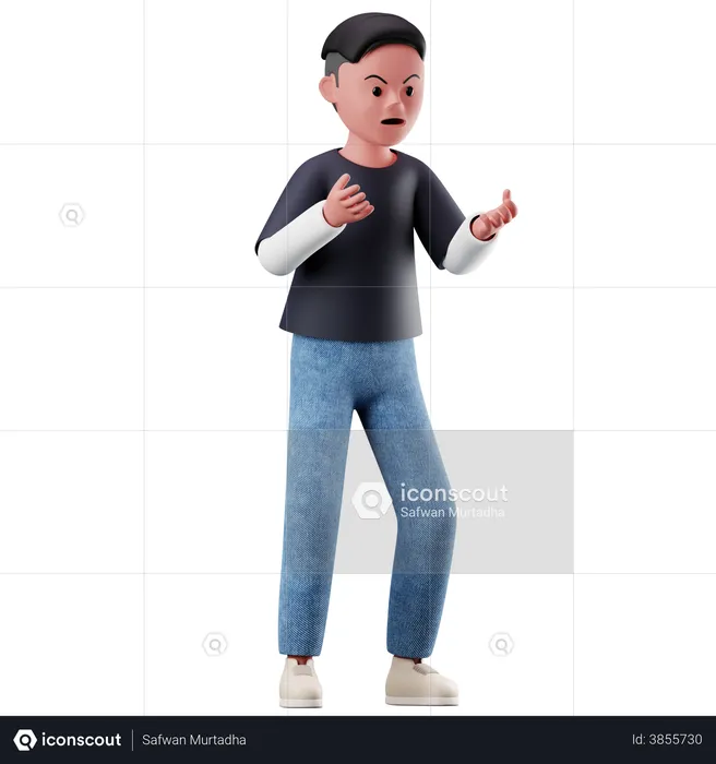 Male Character With Angry Pose  3D Illustration