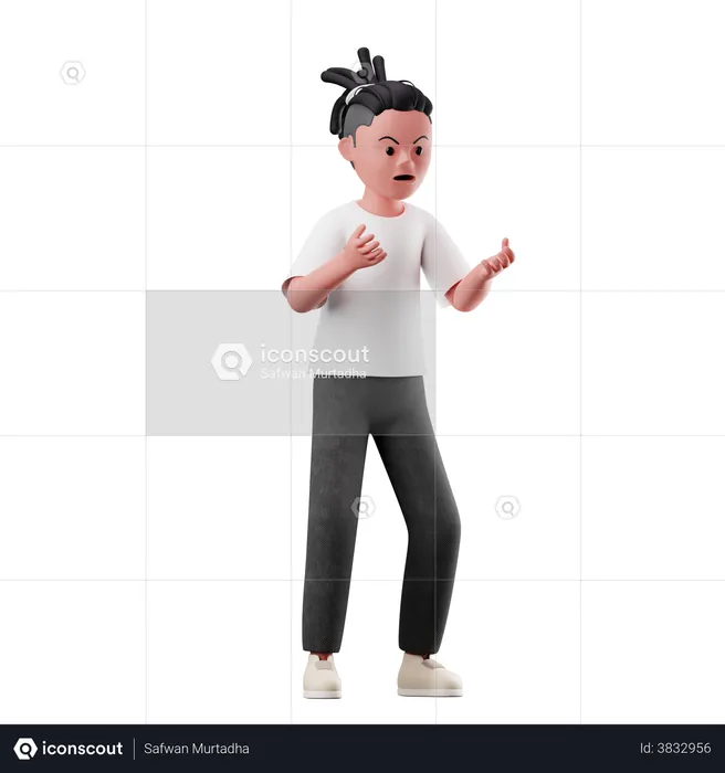 Male Character with Angry Pose  3D Illustration
