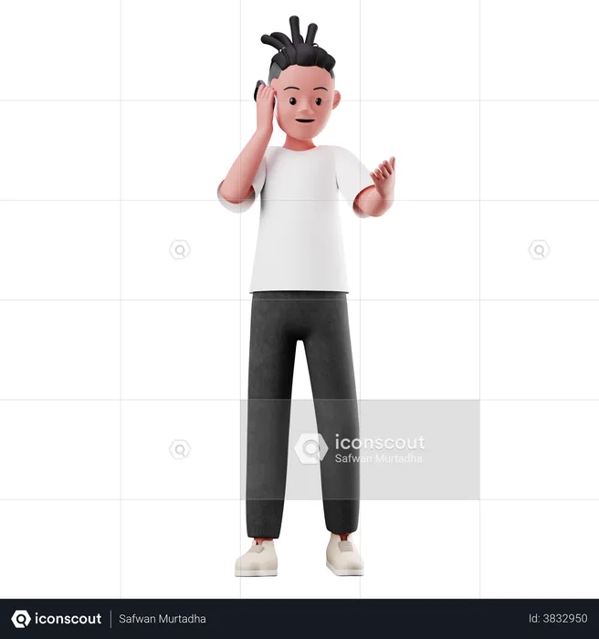 Male Character with Calling Pose  3D Illustration