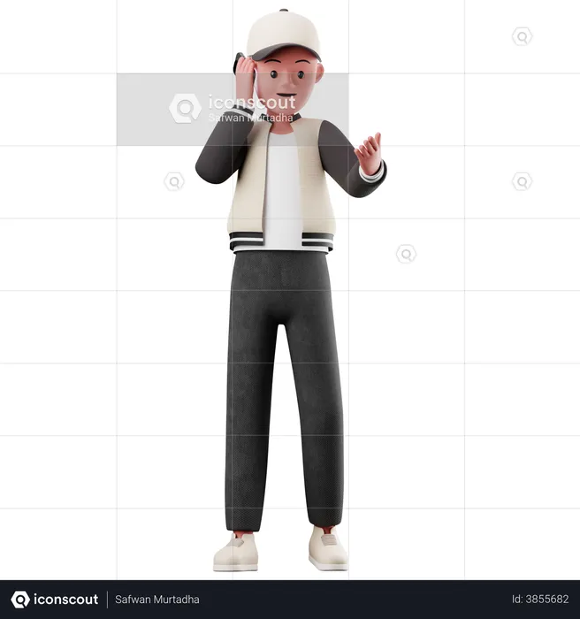Male Character With Calling Pose  3D Illustration