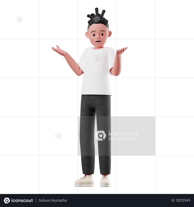 Male Character with Confused Pose  3D Illustration