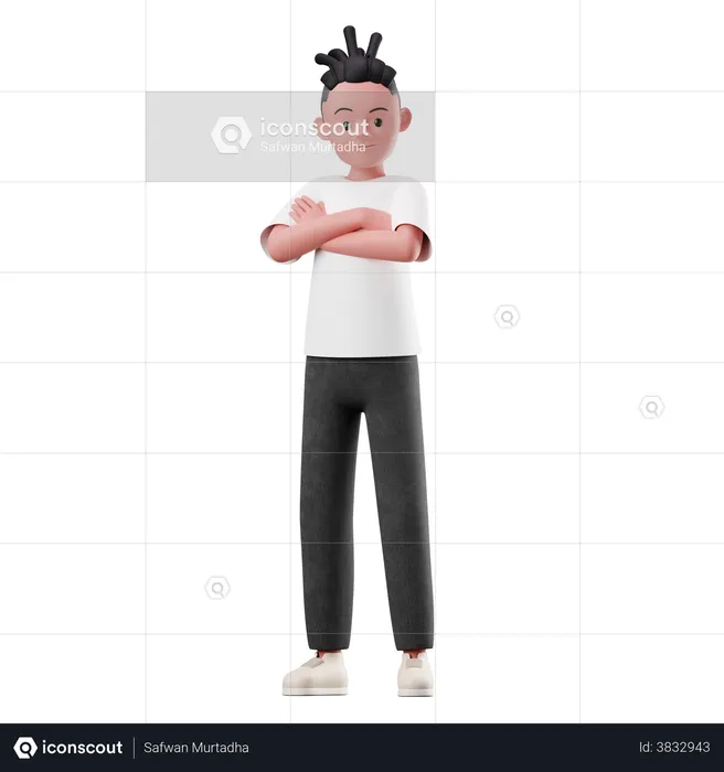 Male Character with Crossed Arm Pose  3D Illustration