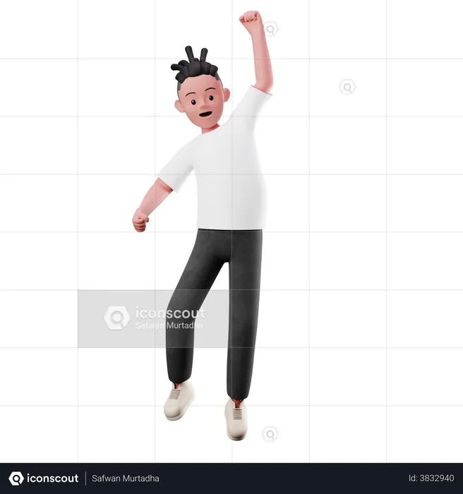 Male Character with Happy Jumping Pose  3D Illustration