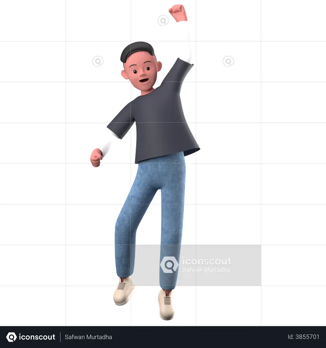 Male Character With Happy Jumping Pose  3D Illustration