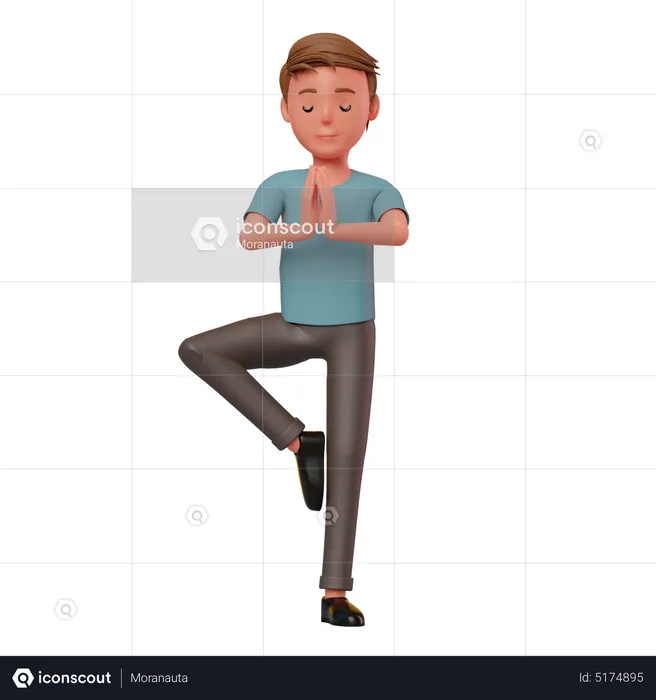 Male Character Yoga Pose  3D Illustration