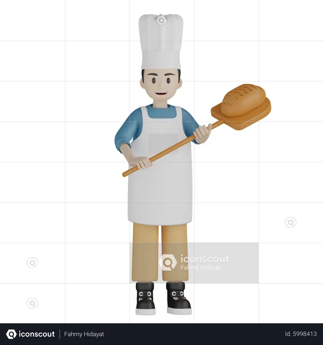 Male chef holding bread for baking  3D Illustration