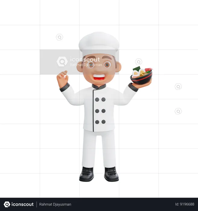 Chef masculin tenant un bol de nourriture japonaise  3D Illustration