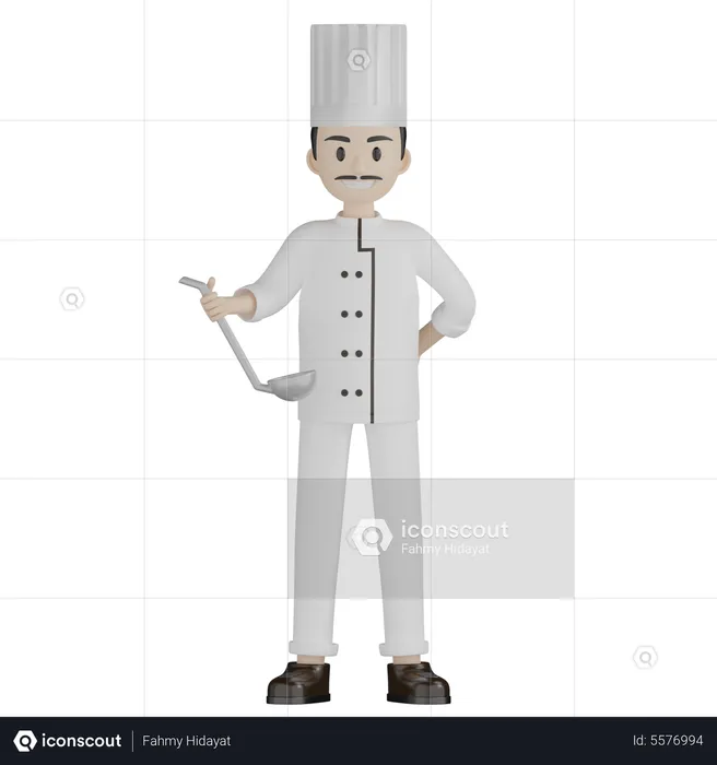 Male Chef Holding Ladle  3D Illustration