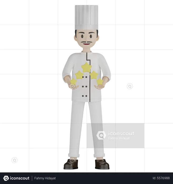 Male Chef Holding Stars  3D Illustration