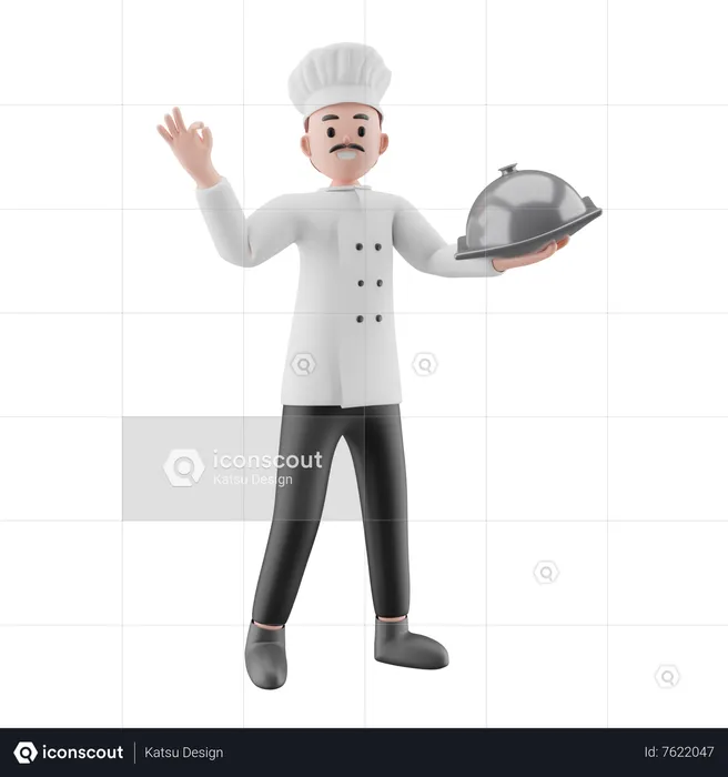 Male Chef holding tray  3D Illustration