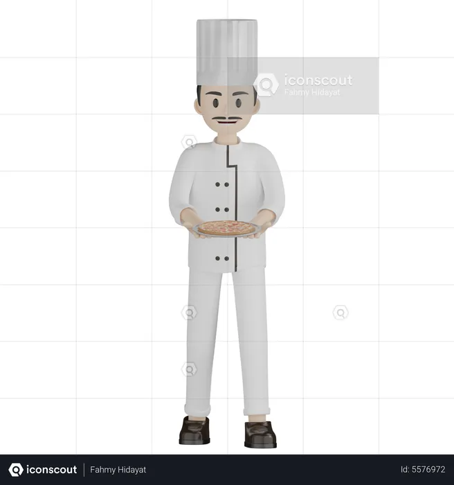 Male Chef Prepared Pizza  3D Illustration