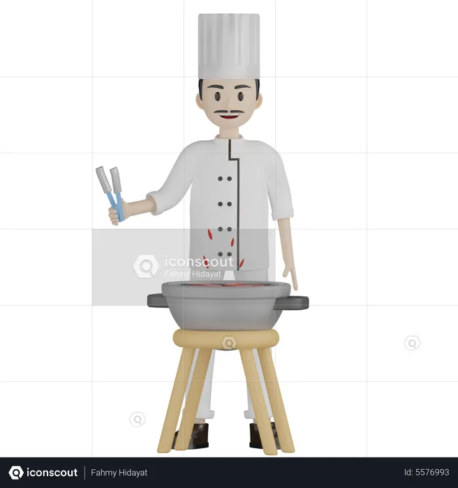 Male Chef Preparing Barbeque  3D Illustration