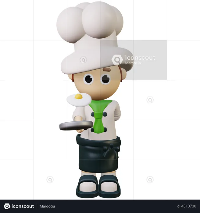 Male chef serving egg dish  3D Illustration