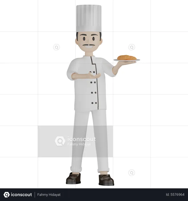 Male Chef Showing Bread Plate  3D Illustration