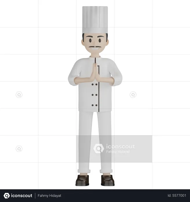 Male Chef Standing With Namaste  3D Illustration