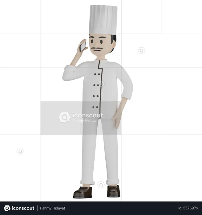 Male Chef Talking On Phone  3D Illustration