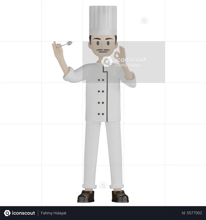 Male Chef Testing Food  3D Illustration