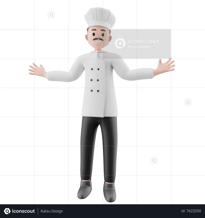 Male Chef with wide open arms  3D Illustration