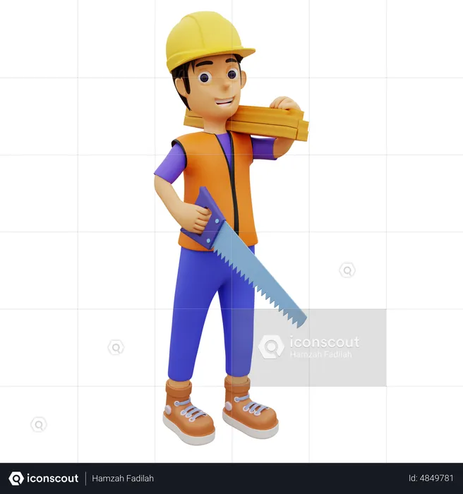 Male construction worker holding  3D Illustration