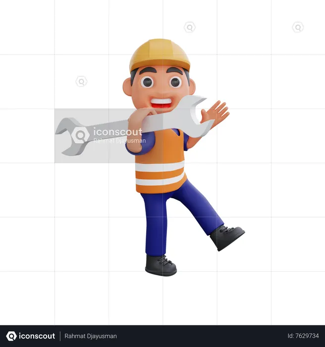 Male Construction worker holding wrench  3D Illustration