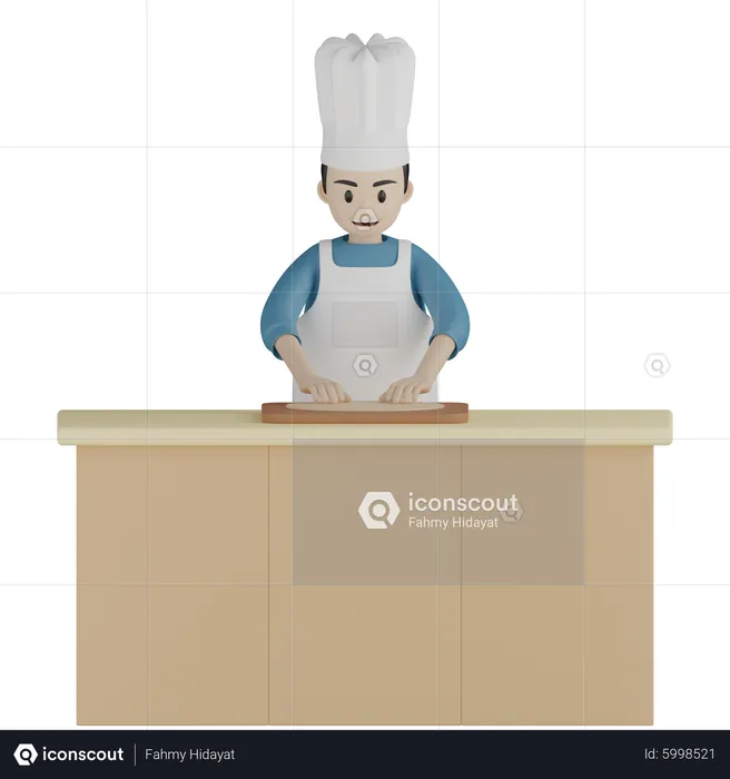 Male cook rolling dough  3D Illustration