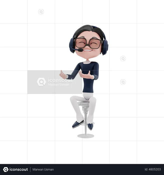 Male Customer Service employee sitting on chair  3D Illustration