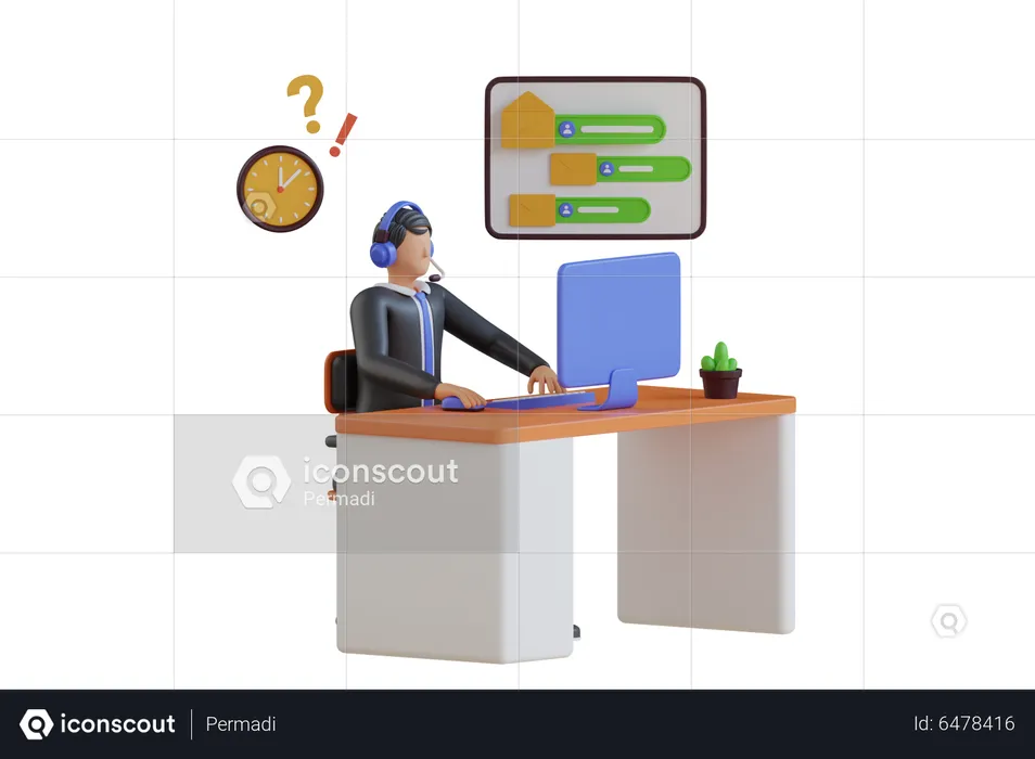 Male customer support agent working on customer problems  3D Illustration