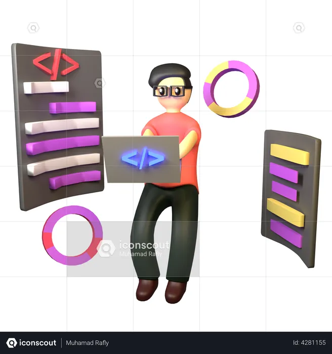 Male developer coding  3D Illustration