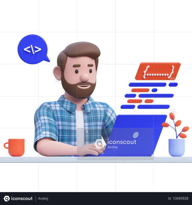 Male Developer Working On Web Development  3D Illustration