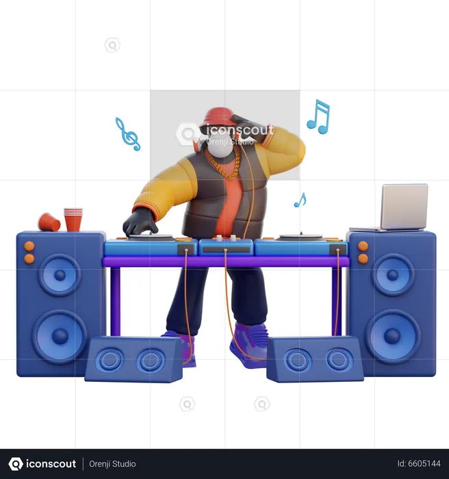 남성 DJ가 음악을 틀고 있다  3D Illustration