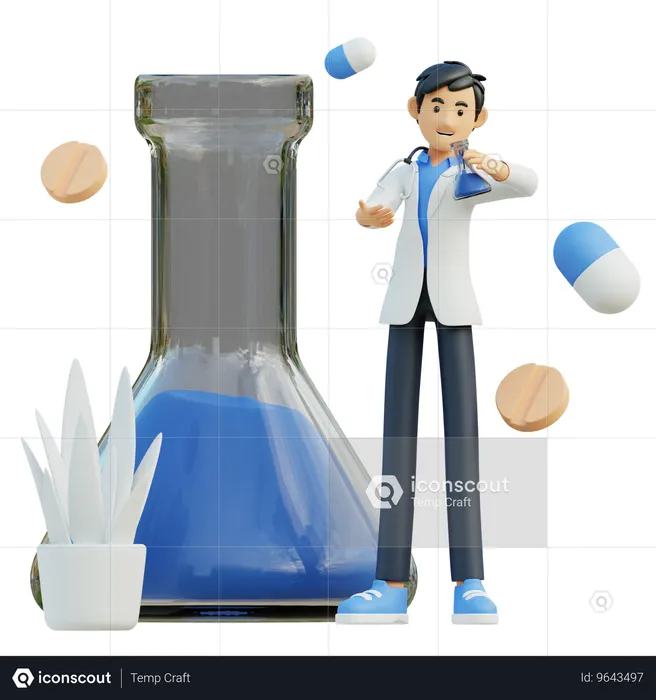 Male doctor brought a laboratory flask  3D Icon