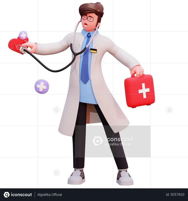 Male Doctor checking heart beat  3D Illustration