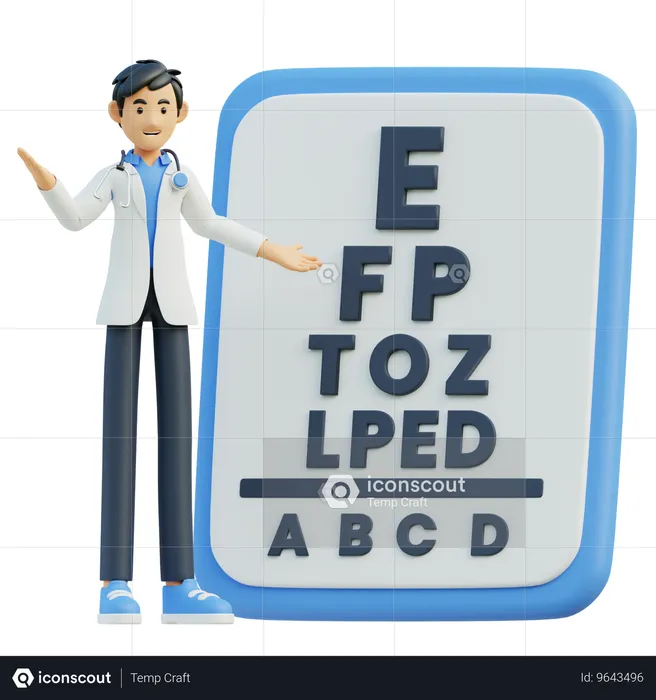 Male Doctor Eye Test Using An Eye Chart 3D Illustration - Free Download ...