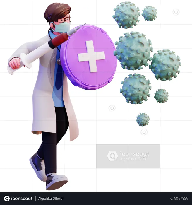 Male Doctor fight with covid19  3D Illustration
