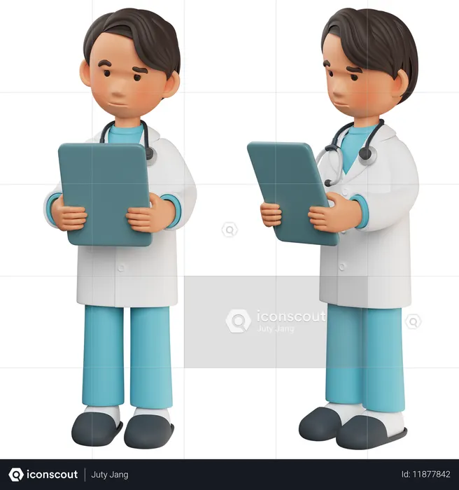 Male Doctor Looks Worried As He Looks At The Chart 3 D Graphic  3D Icon