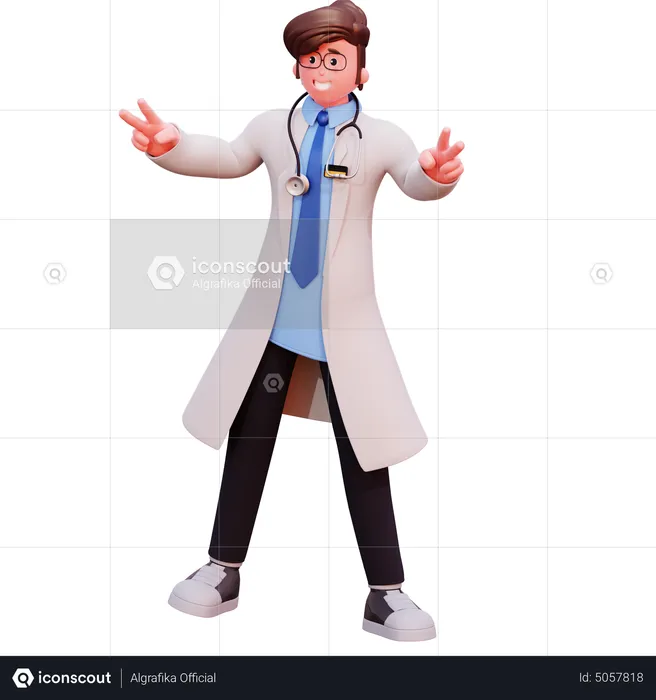 Male Doctor showing victory  3D Illustration