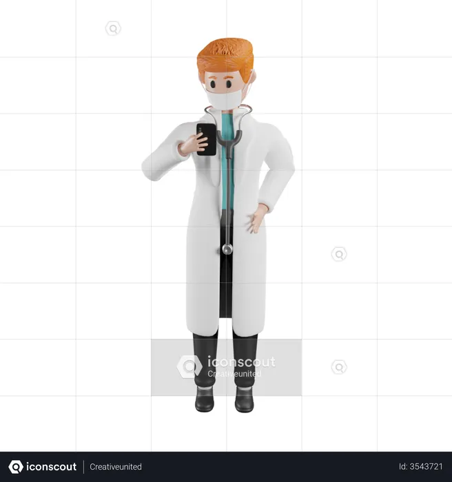 Male doctor using smartphone  3D Illustration