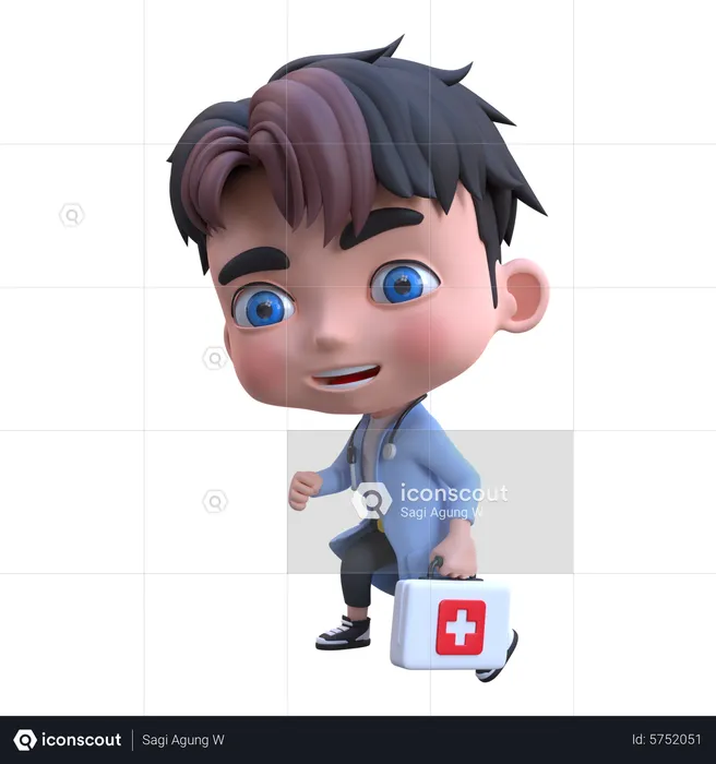 Male doctor walking with medical box  3D Illustration