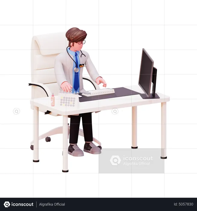 Male Doctor working on computer  3D Illustration